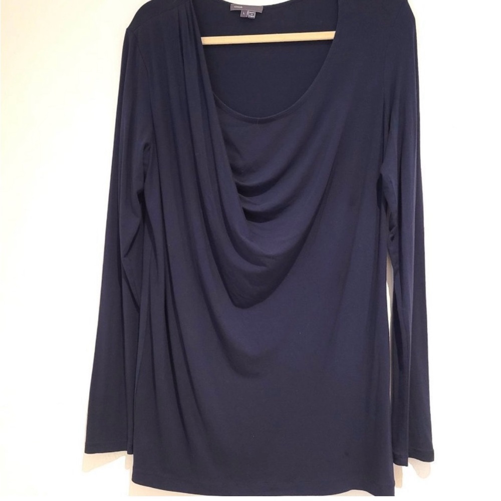 VINCE Sz L Draped Tunic Jersey Knit Long Sleeve Top Blouse